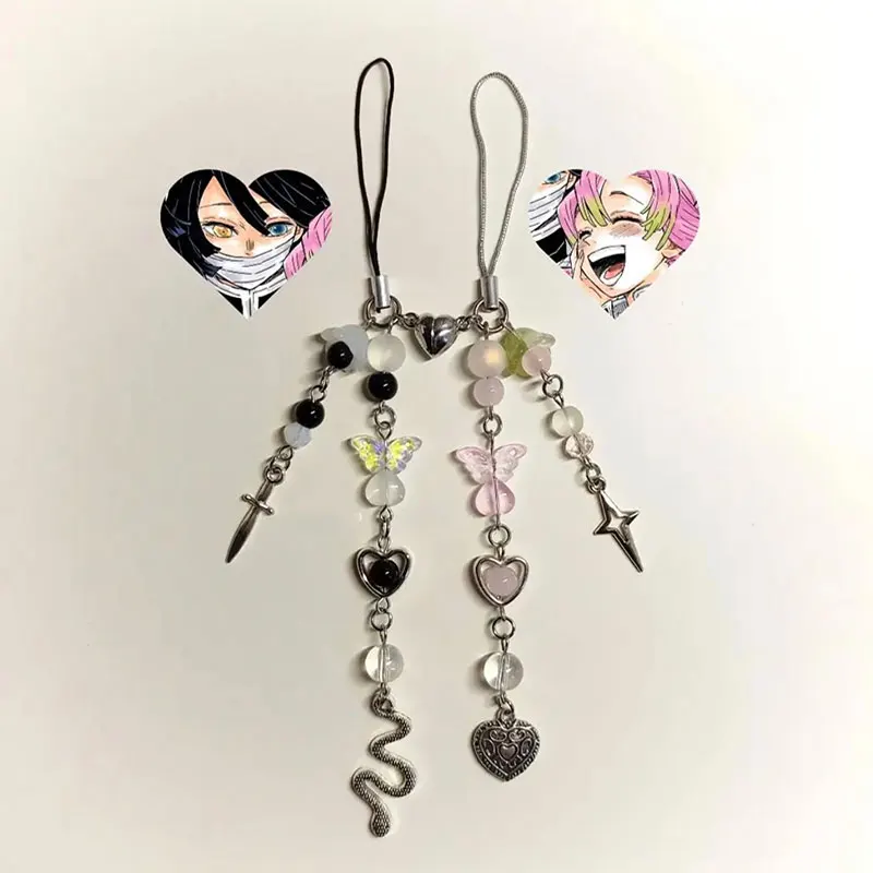 Obanai and Mitsuri matching mobile phone charms/keychains, kimetsunoyaiba