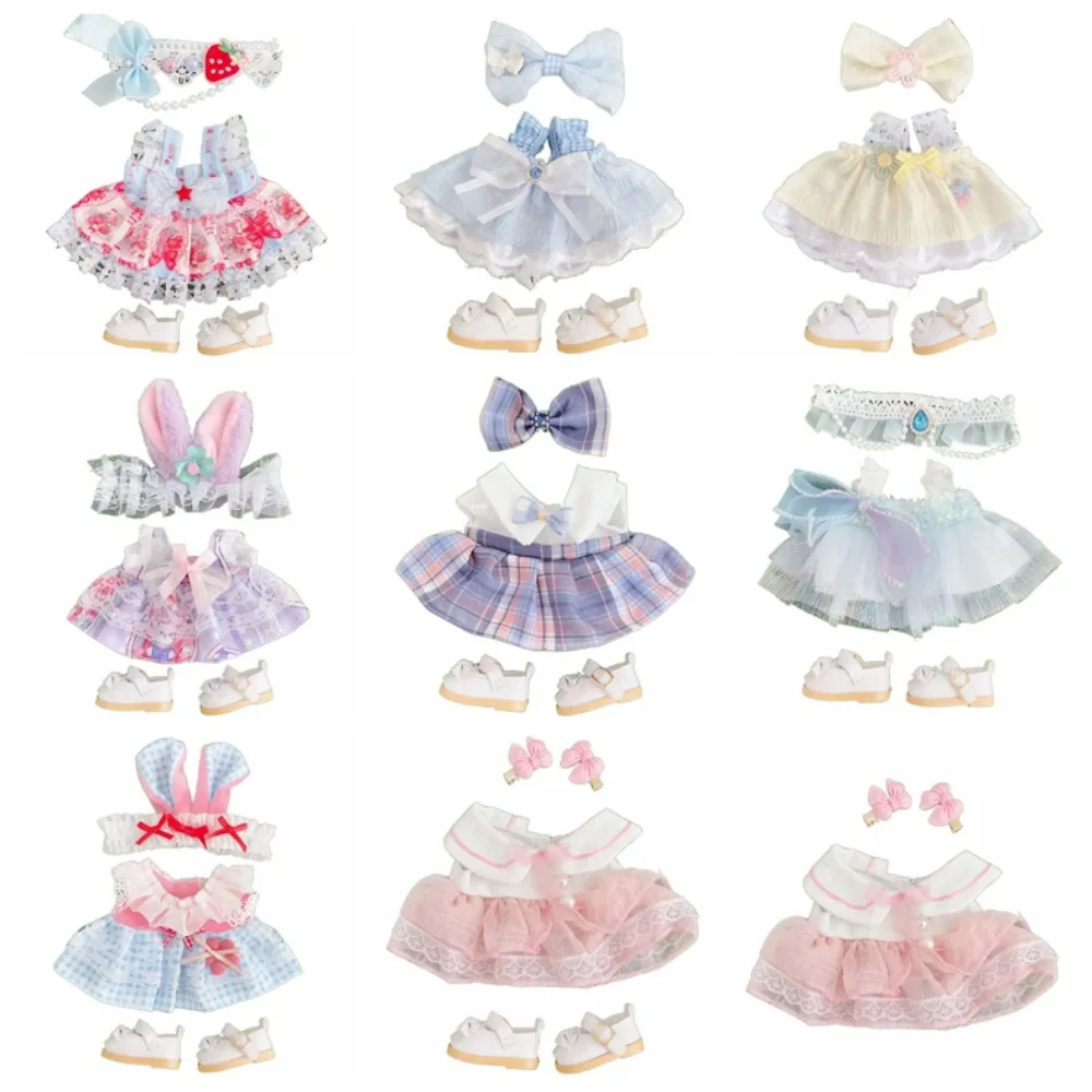 Saia de princesa 20cm boneca lolita vestido multi cor sapatos 20cm algodão roupas de boneca mini pano algodão boneca lolita outfit vestido