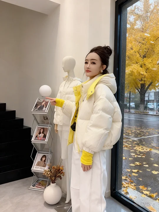 

2025 Winter Thiened Korean Sle Bread Coat ort Warm Cotton Jaet Unique Outerwear Women's Faion Casual Hooded Zipper