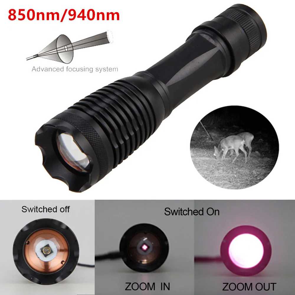 

710 Infrared Night Vision Flashlight 850nm/940nm Aluminum Alloy Multi-functional 5W Extendable Zoom Flashlight