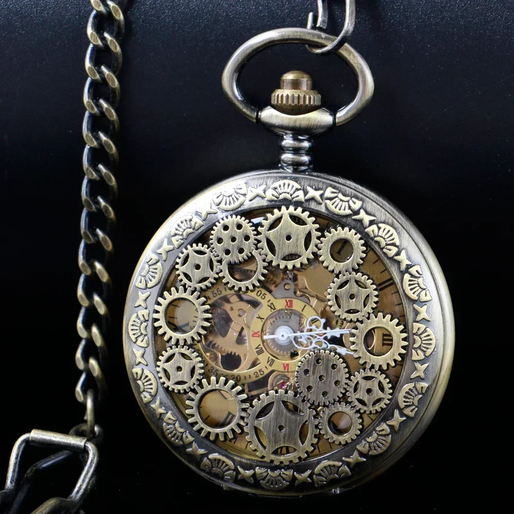 

Steampunk Copper Vintage Gear Hollow Mechanical Watch Pocket Watch Necklace Pendant Clock Chain Men Women PJX1656