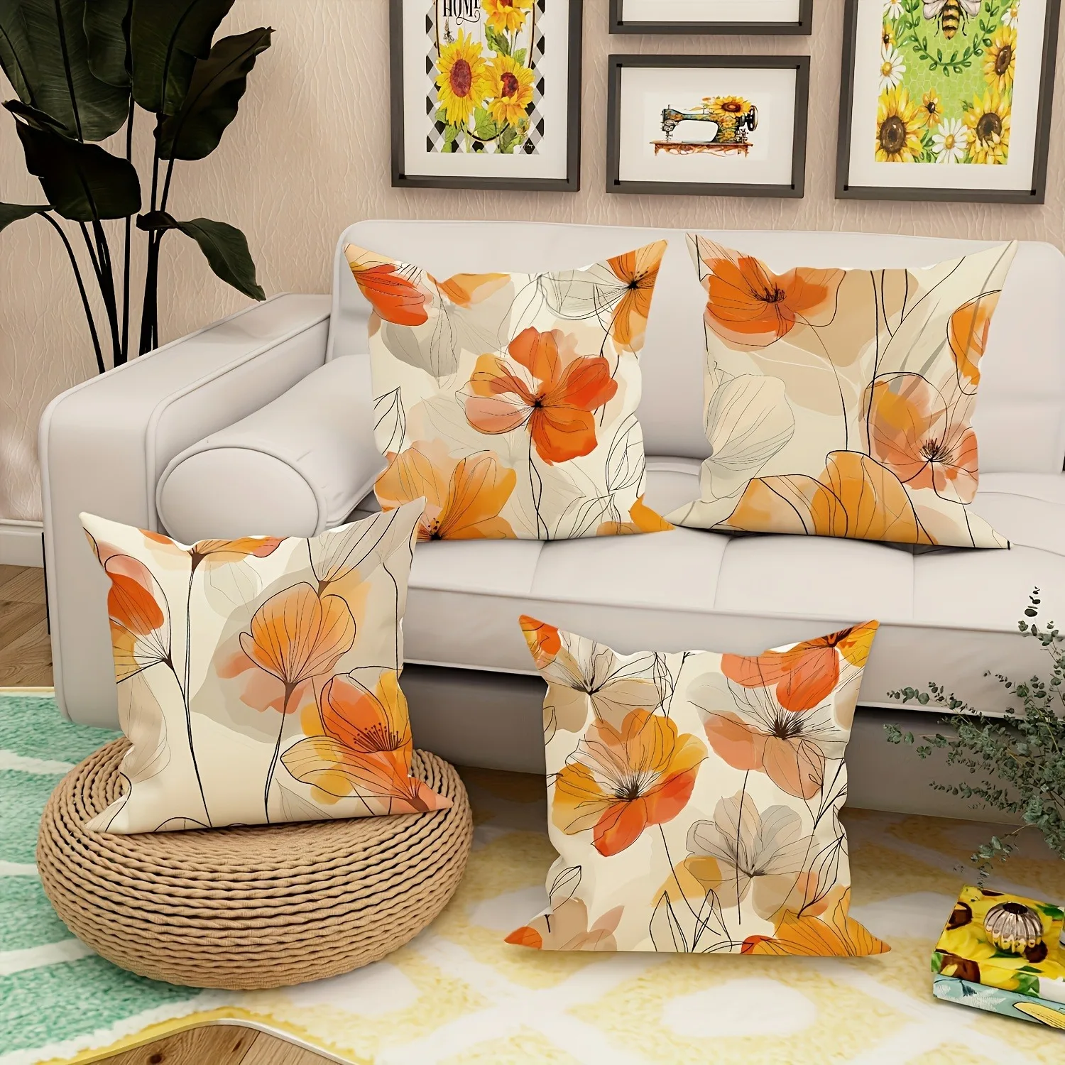 Abstract Art Floral Print Home Decor Pillowcase Bedroom Living Room Sofa Decoration Polyester Cushion Cover with Zipper