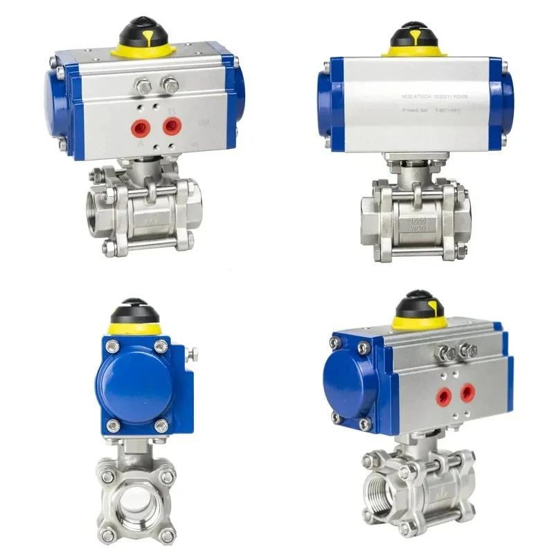 DN25 Pneumatic Actuator Bidirectional Internal Thread 3 Piece Ball Valve