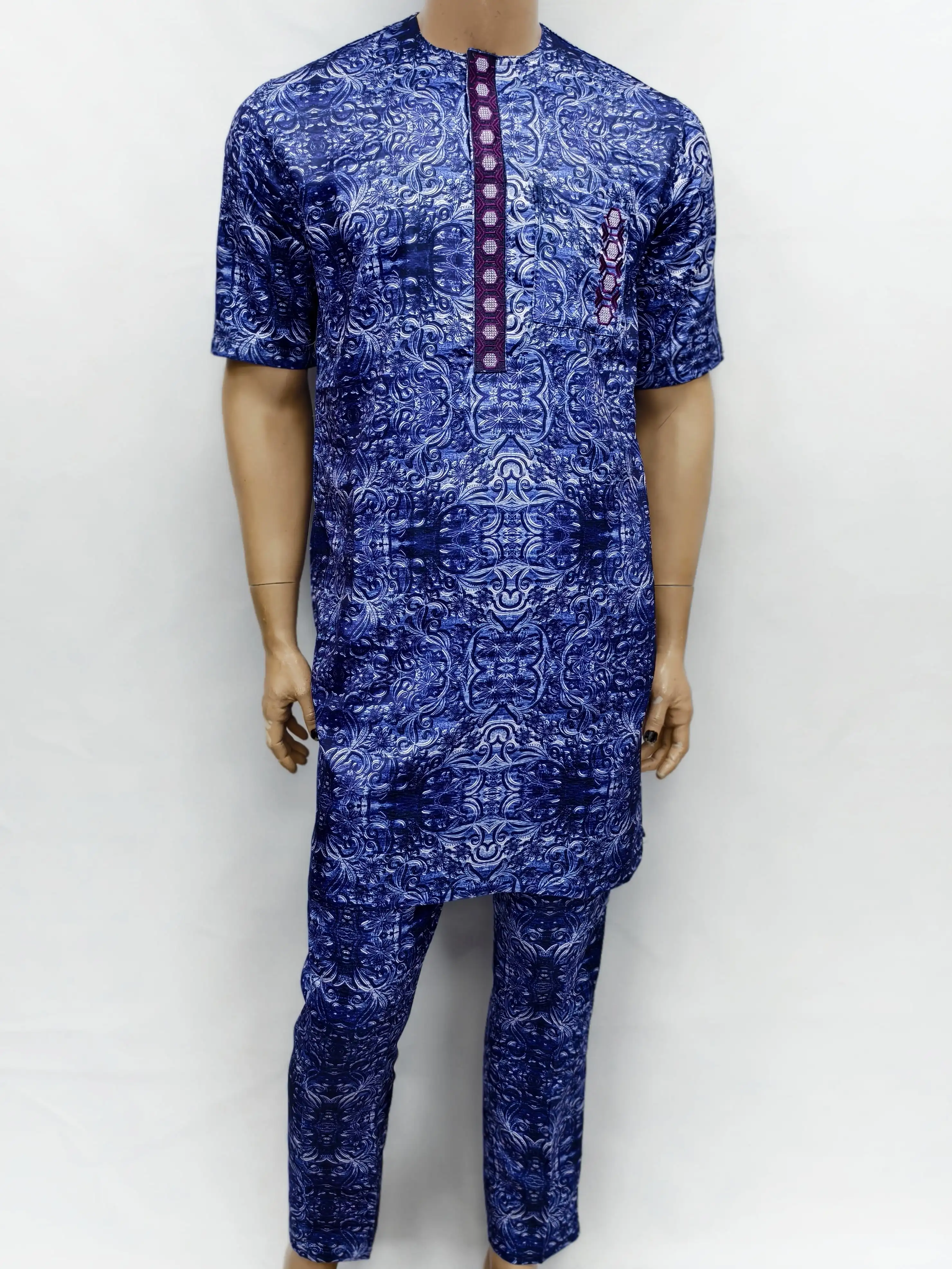 アバヤイスラム教徒イスラムアフリカメンズファッション祈りイードローブ半袖印刷刺繍アラビア Jubba トーブ服