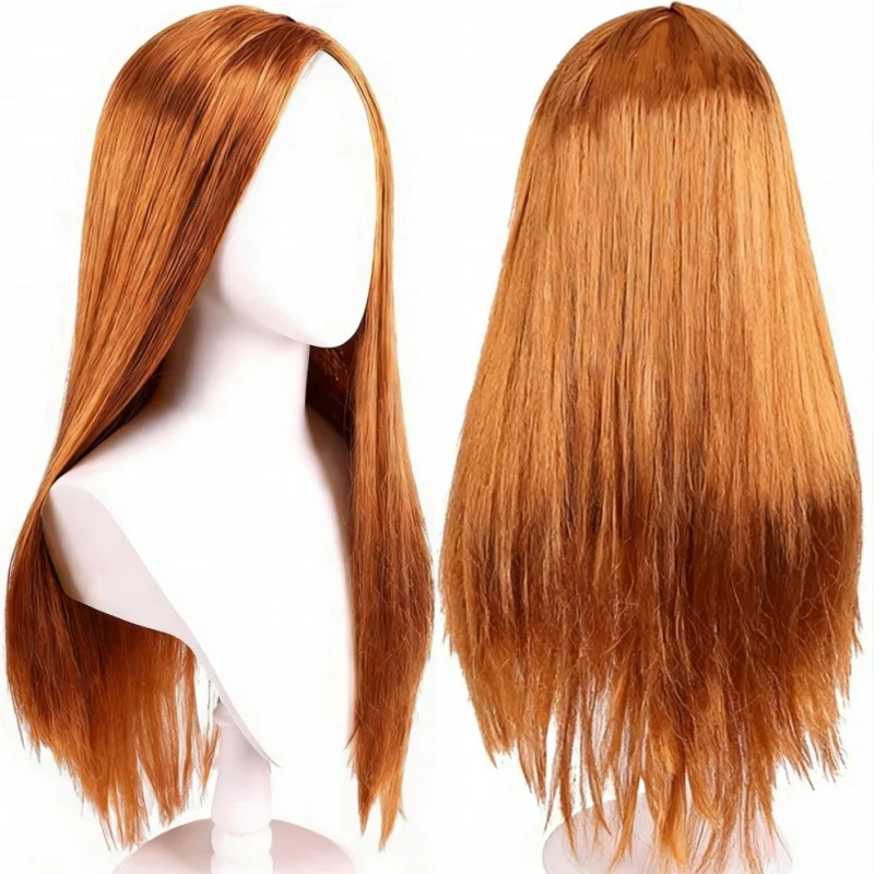 Daily Use Halloween Party Cosplay Wig Synthetic Wig Hair Women Long Straight Brown Hair Headcover Lolita Cartoon Costume Props