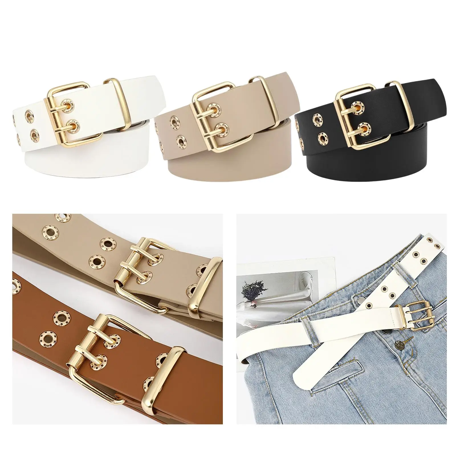 Stijlvolle Dubbele Grommet Riem Met Verstelbare Riem Voor Damesmode