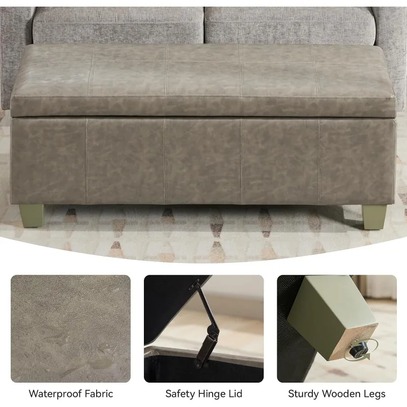 مسند تخزين من الجلد الصناعي مقاس 51 بوصة، نهاية منجدة مستطيلة معنقدة من مقعد تخزين السرير، أريكة كبيرة للمدخل، عقل عثماني