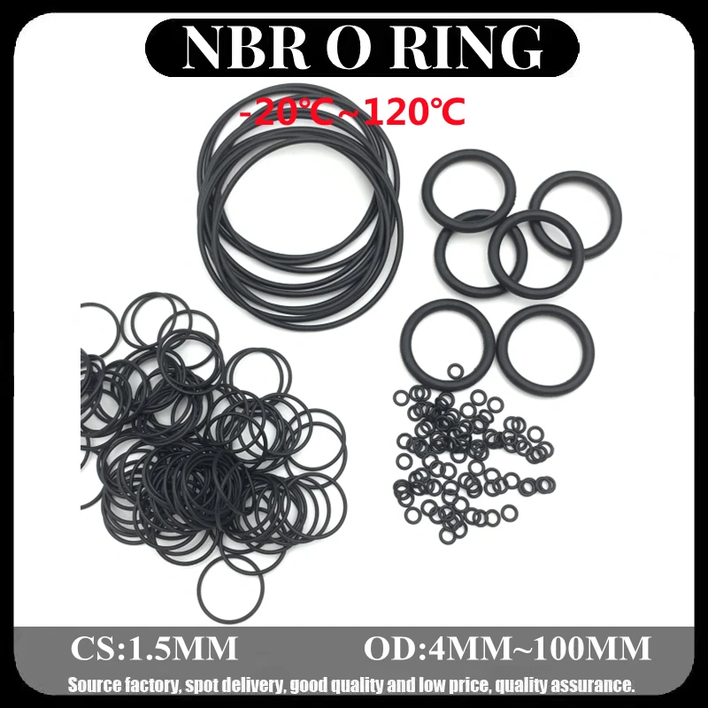 

20pcs Black O Ring Gasket CS 1.5mm OD 4mm ~ 100mm NBR Automobile Nitrile Rubber Round O Type Corrosion Oil Resistant Seal Washer