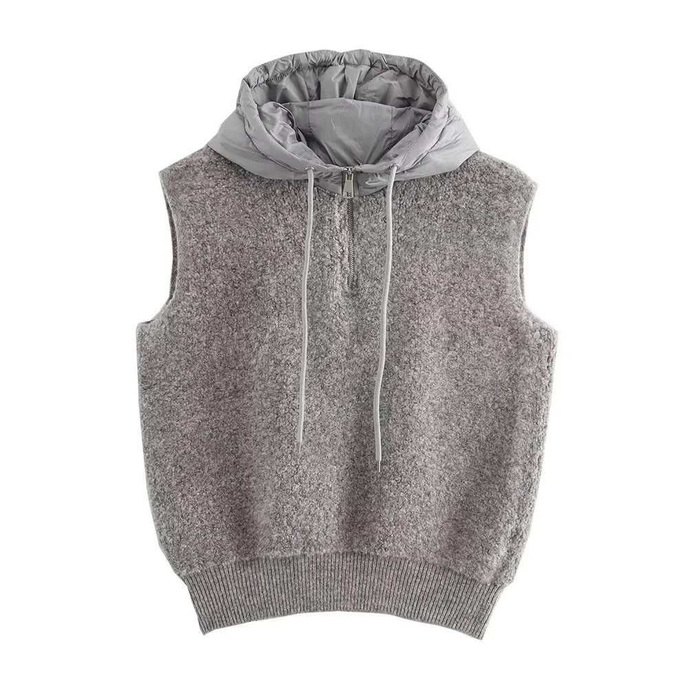 Autumn new fashionable women's clothingcasual and elegant design European and American style hooded knitted vest