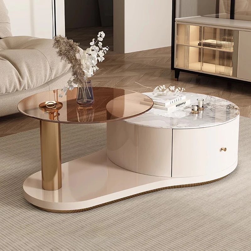 

Nordic Cream Style Rock Slab Coffee Tables Modern Minimalist Glass Coffee Table Set with Storage Minimalist Home Furniture FYCT
