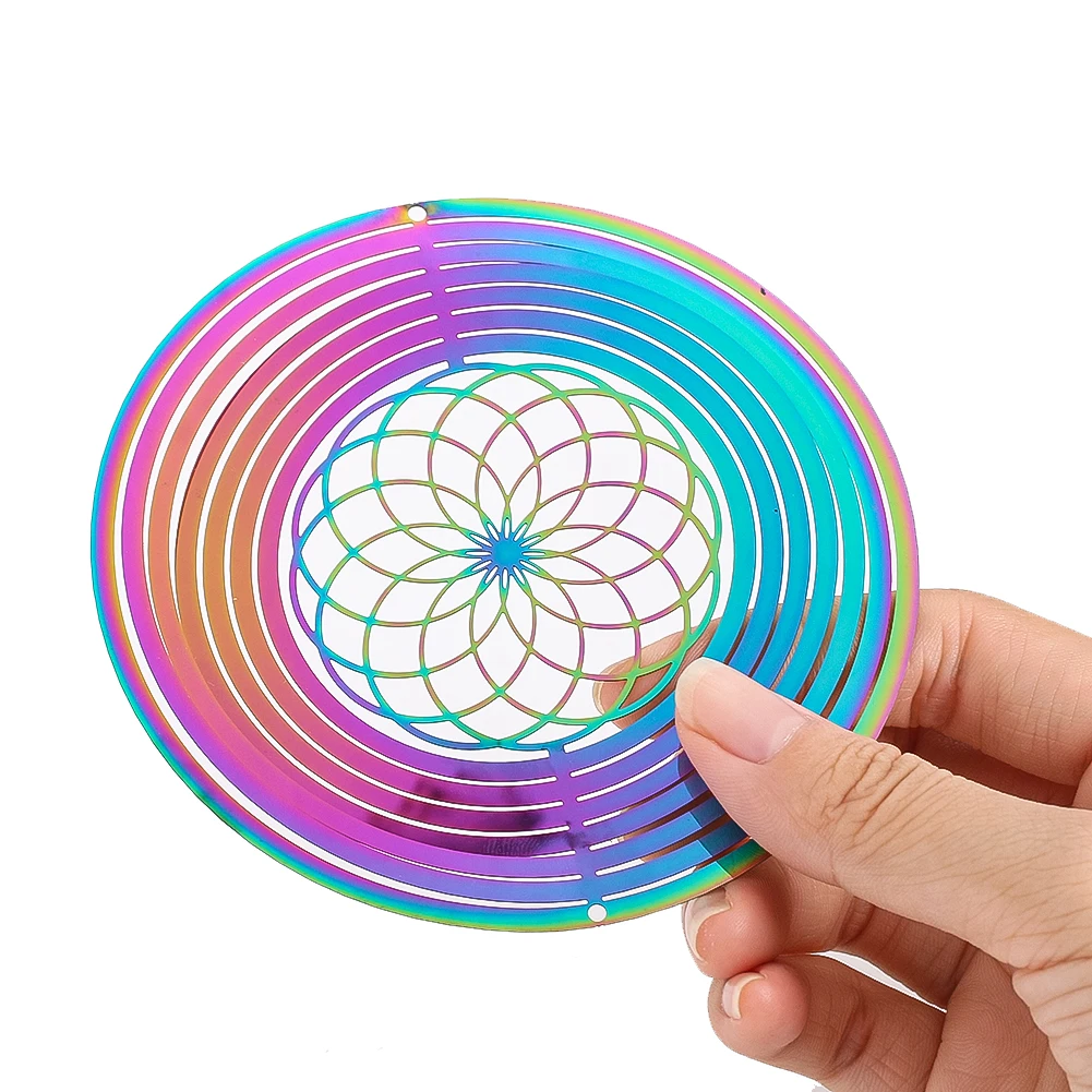 Mandala Wind Spinner Indian Dreamcatcher Flower of Life Stainless Steel Reflection Hanging Garden Decor Bird Repeller