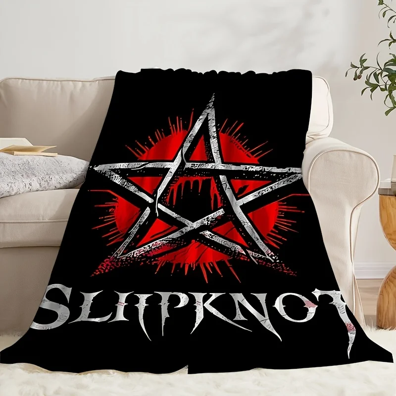 Slipknot Band Logo Flannel Throw Blanket - Vintage Black and Red Design, Soft and Cozy for Couch, Sofa, Travel, and Camping, All