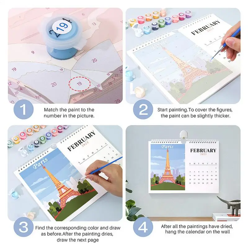 2025 National Landscape Paint By Numbers Calendar DIY Cartoon Animals Monthly Digital Drawing Calendar Desk Home Decorations