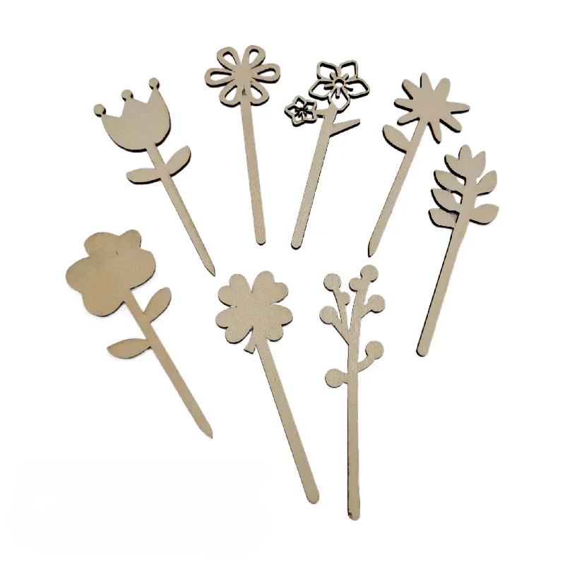 10PCS 10CM Wood Birth Flower Wooden Wildflowers Wood Flower Stems Wooden Flower Bouquet 8 Laser Cut Flowers for Home Decor