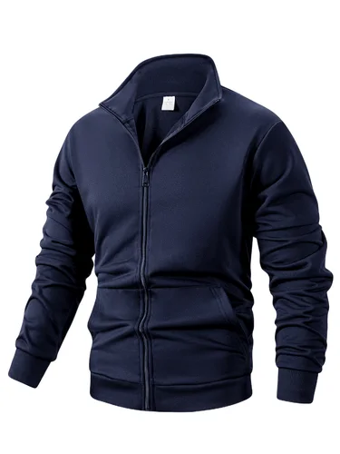 Imagen 2 del producto Chaqueta de manga larga con cremallera para hombre, abrigos de Color sólido, sudaderas cálidas de S-3XL de otoño, chaqueta de béisbol informal, ropa de calle al aire libre