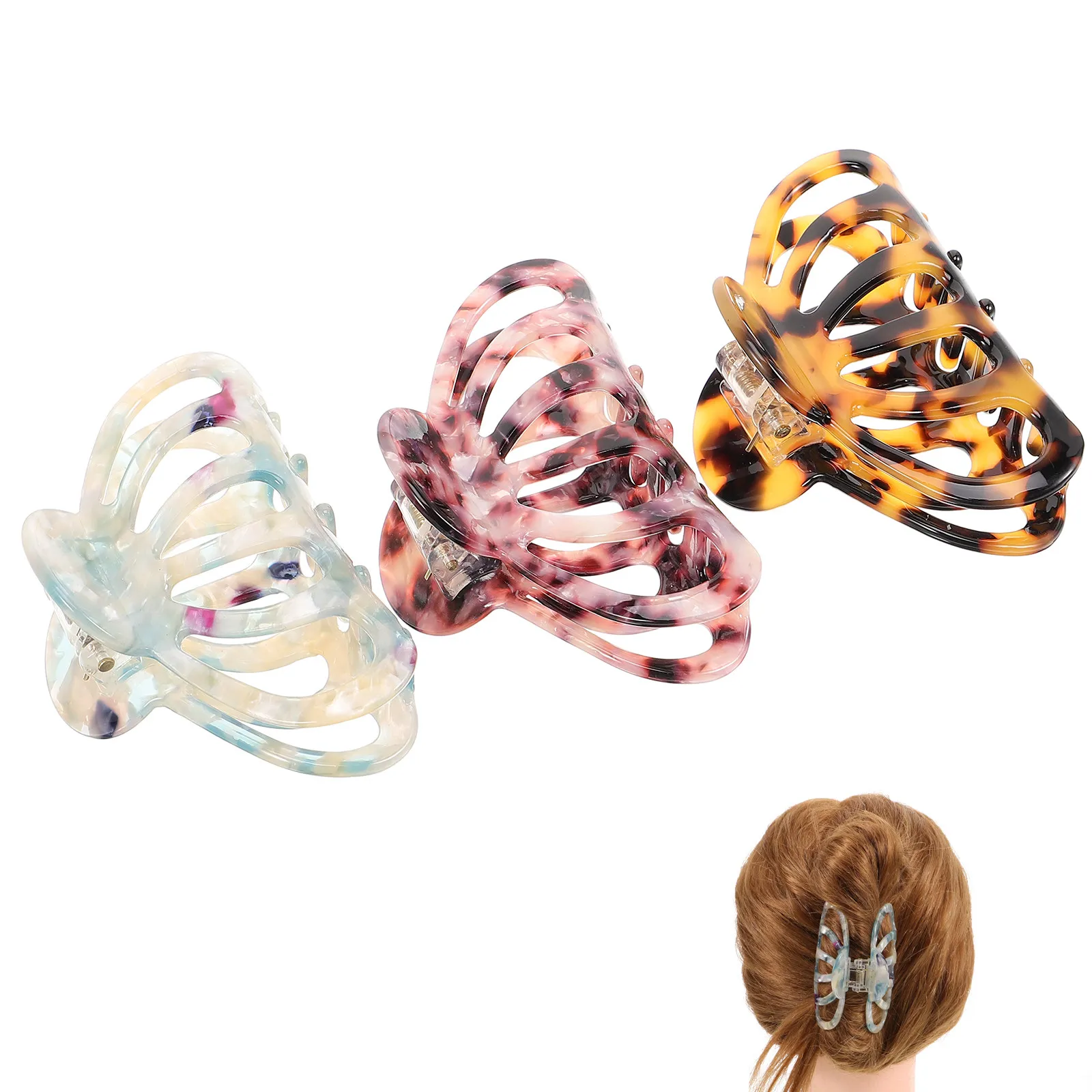 

3Pcs Large Hair Claw Clips for Women Thick Hair Non-Slip Interlocking Teeth Grip Styling Accessories Retro Octopus Clip Party