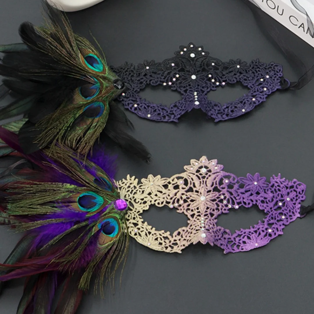 Farbverlauf Feder Gesichtsmaske mit Diamant Sexy Spitze Augenmaske Halloween Cosplay Party Diy Masken Maskerade Kopfbedeckung Requisiten