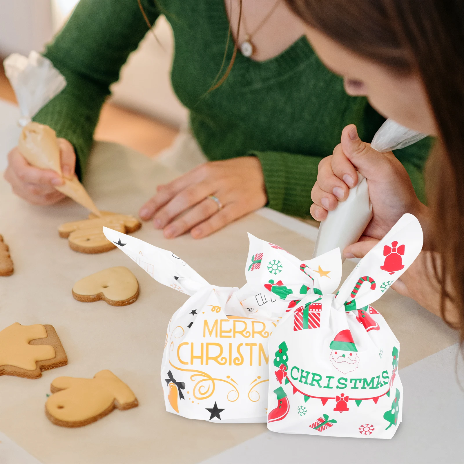 

100 PCS Rabbit Ears Gift Bag Christmas Party Supplies Bags for Candy Tree Gifts Package Paper Baking Presents