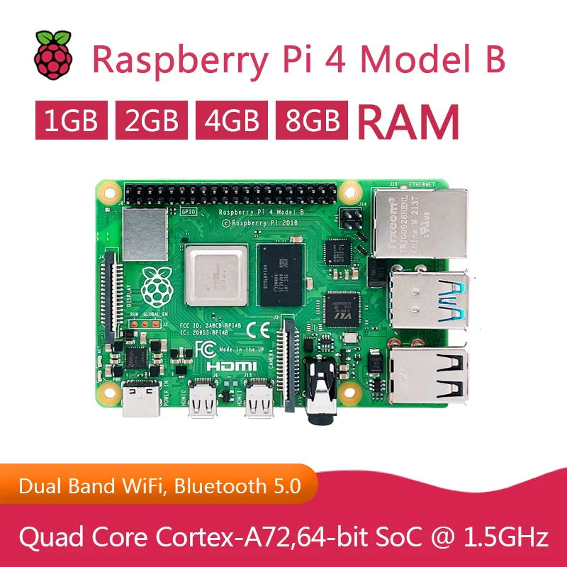 Raspberry Pi 4 Modelo B 4b Original, placa de Desarrollo Oficial, 1GB, 2GB, 4GB, 8GB de RAM, CPU de 4 núcleos, 1,5 Ghz, más rápida que Pi 3B +