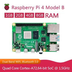 Raspberry Pi 4 Modelo B 4b Original, placa de Desarrollo Oficial, 1GB, 2GB, 4GB, 8GB de RAM, CPU de 4 núcleos, 1,5 Ghz, más rápida que Pi 3B +