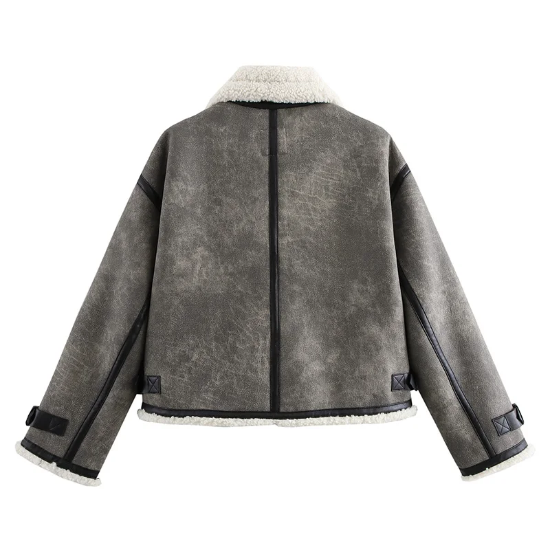 Veste en similicuir PU à manches longues pour femmes, manteau de style moto, streetwear d'hiver rétro, poche simple, mode pour dames