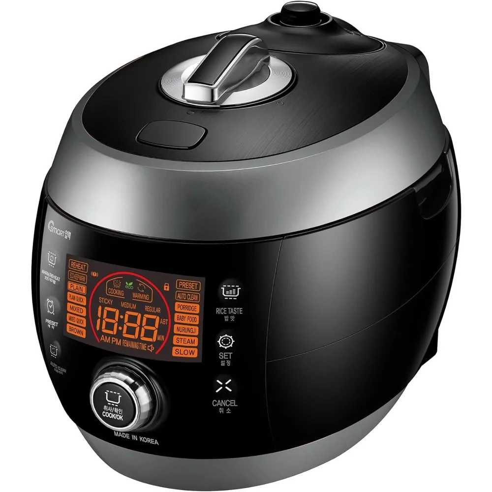 Heating Pressure Rice Cooker 6 Cup (Uncooked) | Smart Jog Dial，Auto Steam Clean，Voice Guide， Black/Dark Silver