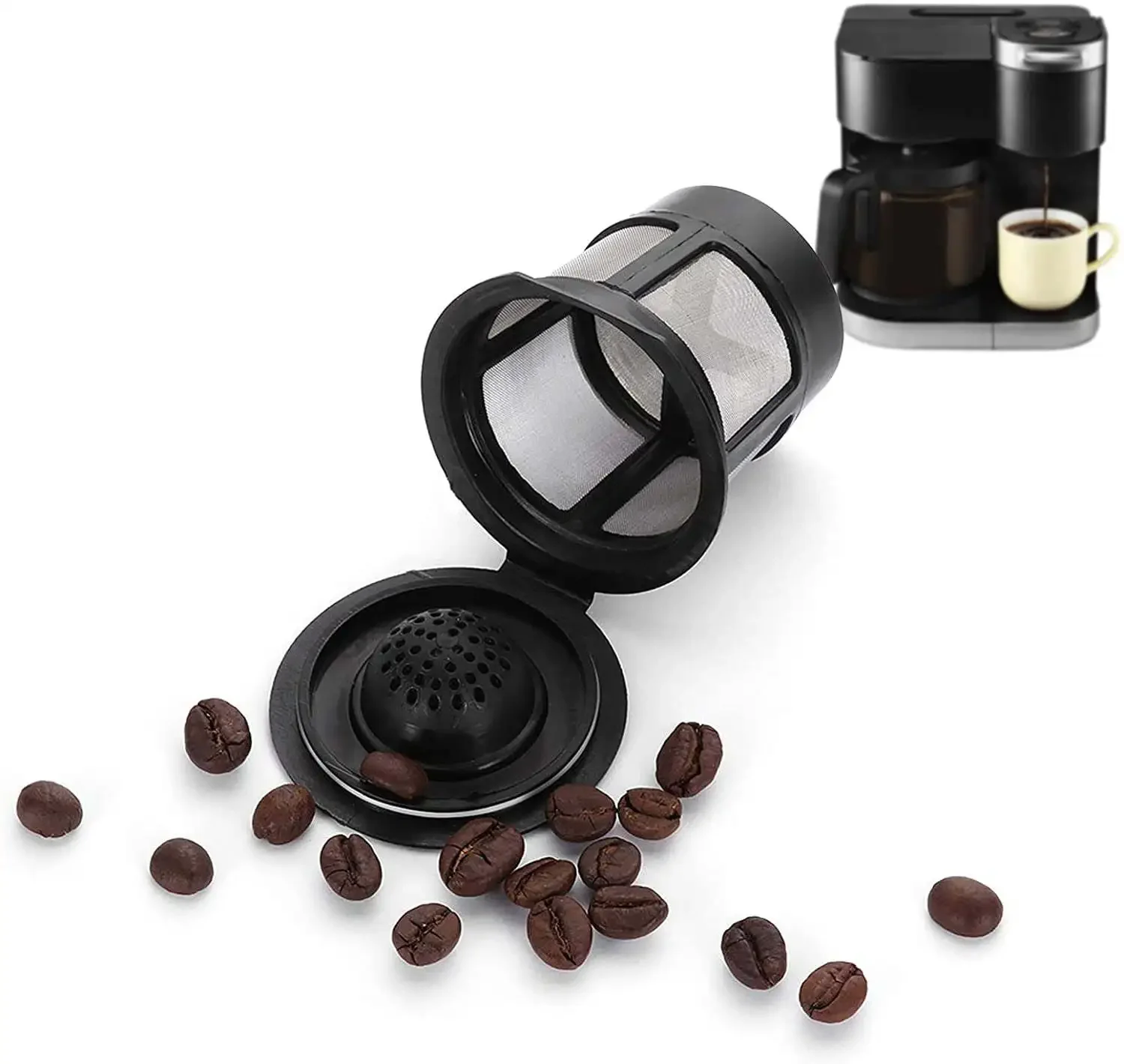 Reusable Coffee Pods, Refillable K-Cup, Single Serve Brew Basket with Spoon& Brush, 3 Capsule Coffee, 51-100ML Capacity, - view 3