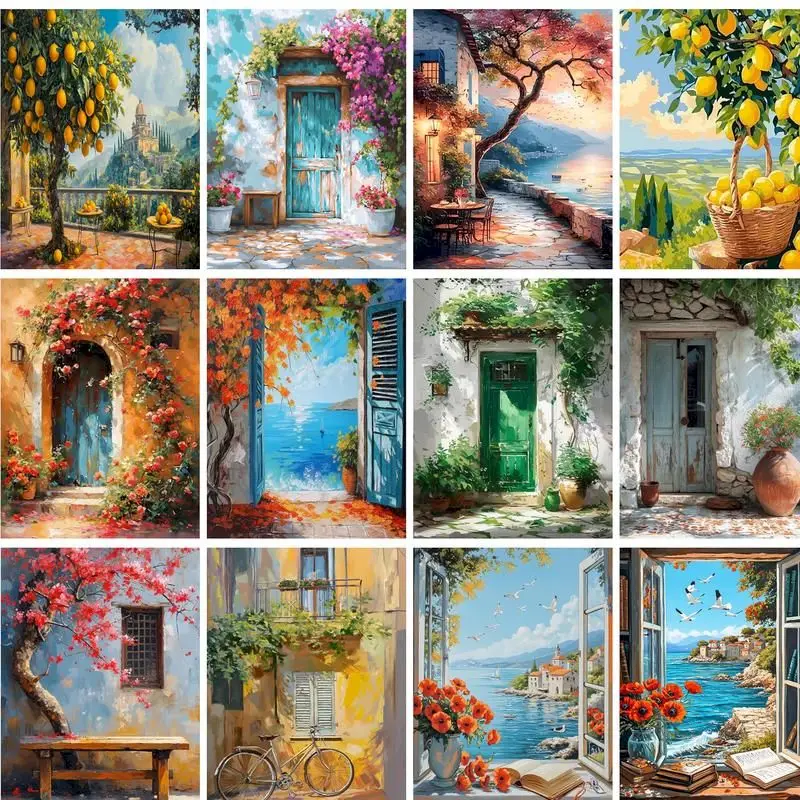 【セール中】GATYZTORY 数字による絵画ドア風景キャンバス描画アクリル絵の具数字による着色ユニークな DIY ギフトホームデコ