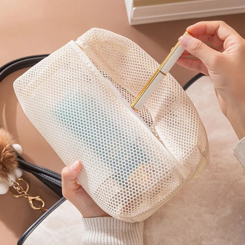 Casual Nylon Storage Pouch With Zipper Mesh Mesh Pouch Multipurpose Hand-held Toiletry Wash Bags Women