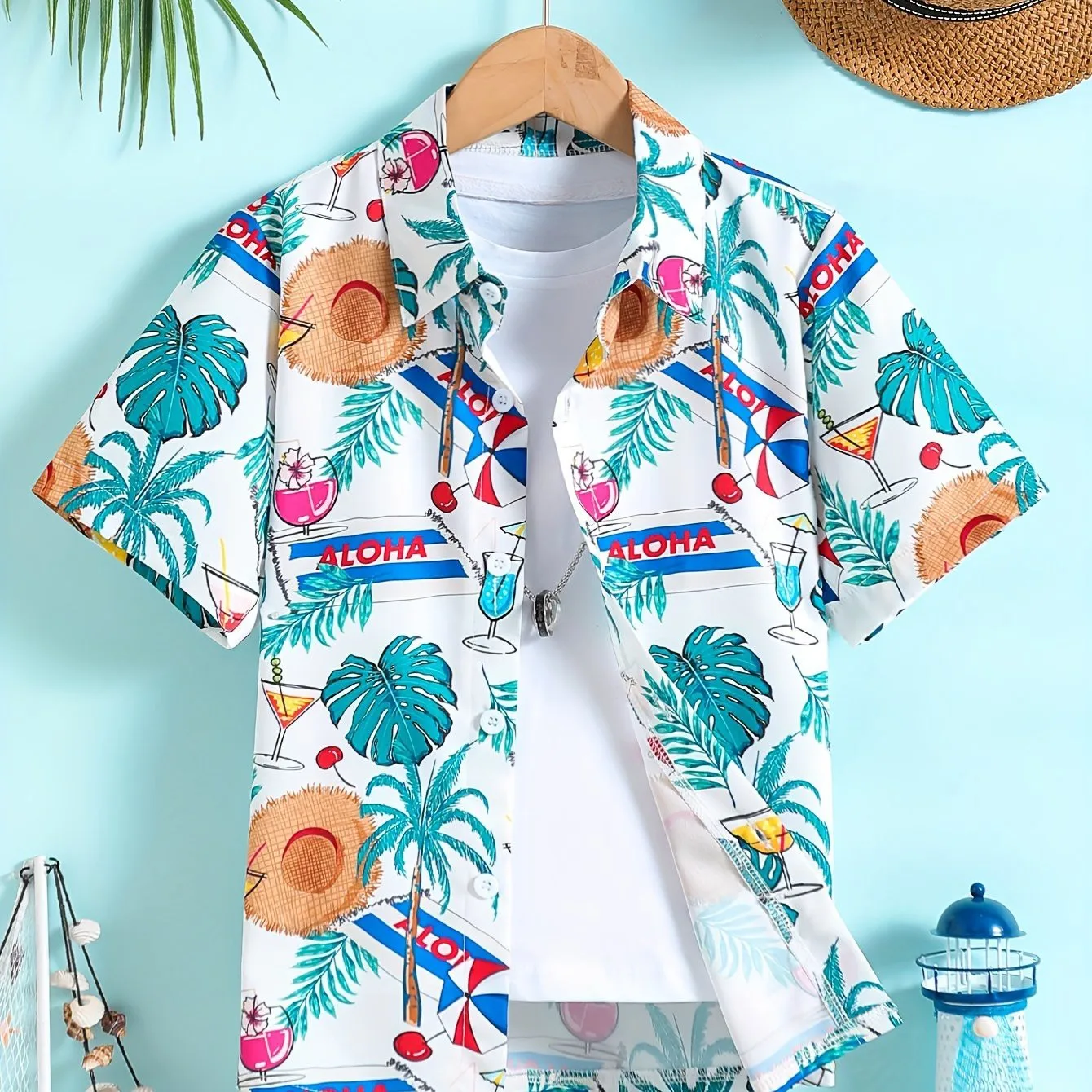 Kids Blouses 3d Print Beautiful Beach Coconut Tree Pattern Oversized Hawaiian Shirts Short Sleeve Boys Girls  Shirts Clothes