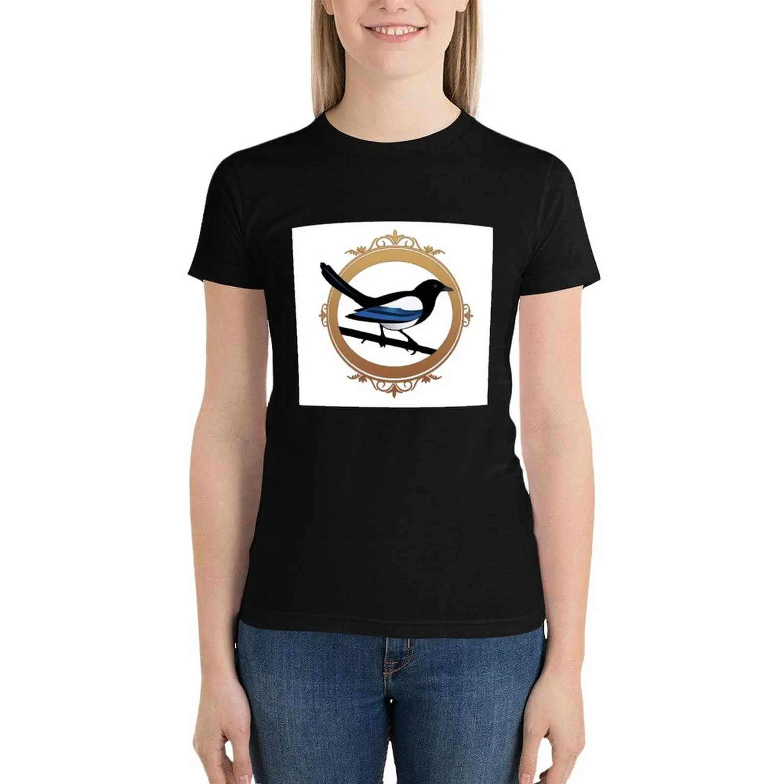 Camiseta gráfica do logotipo feminino KJC Magpie, Roupas Anime, T-shirt engraçada, Gráfico