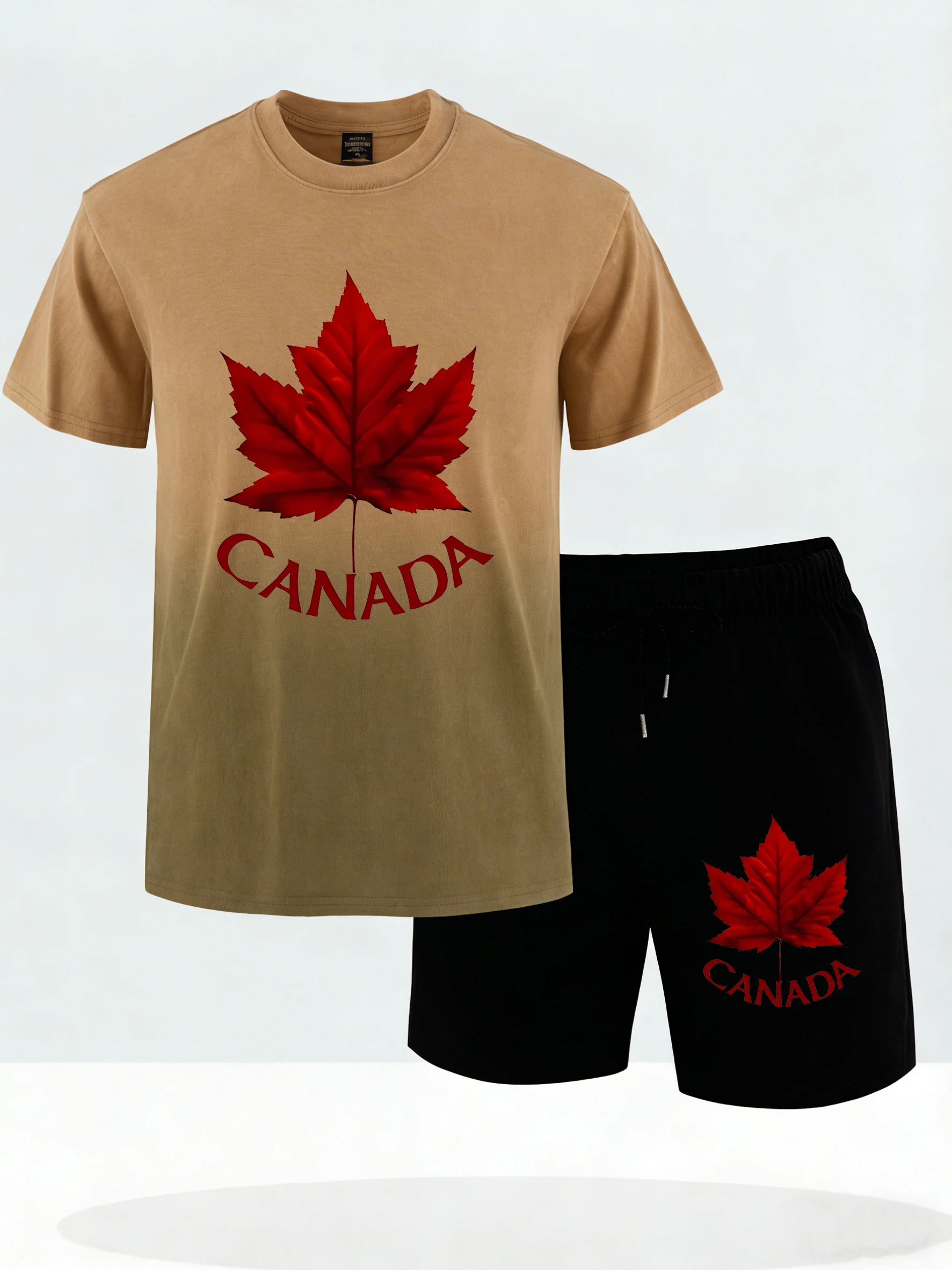 

Canada And Maple Leaf Prints Man Casual Summer Tie-Dye T Shirt Set Pocket Jogging Shorts Breathable Comfy Tee Loose Clothing