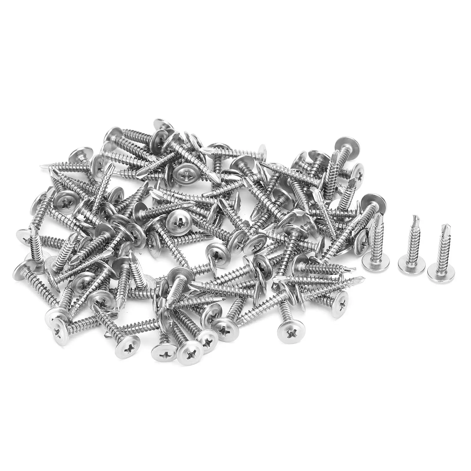 สกรูเกลียวปล่อย 500 ชิ้น M4.2x25 มม.หัวแบนเกลียวลึก 410 สแตนเลสสตีลร่องยึด