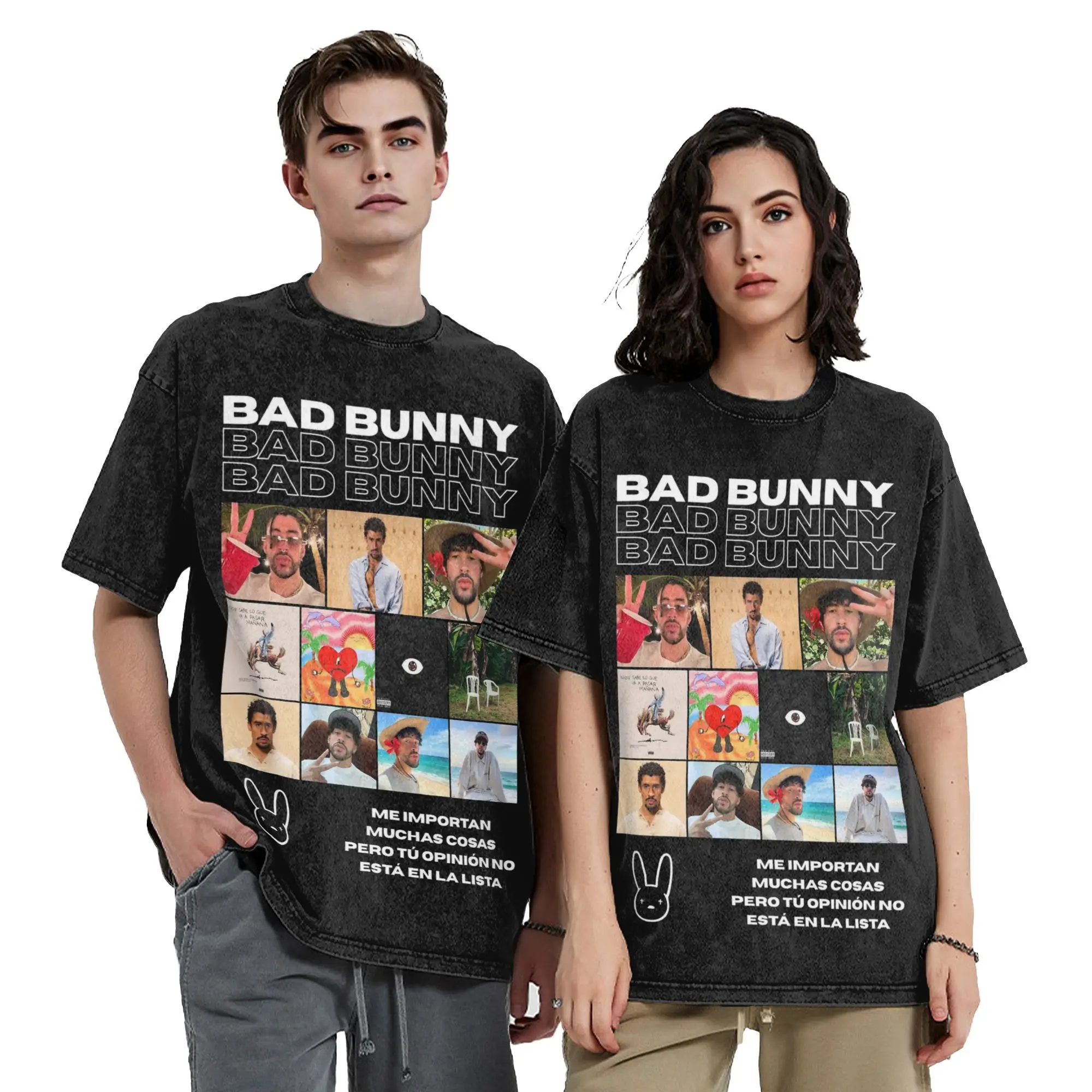 باد باني كولاج بورتوريكو تي شيرت الهيب هوب غسلها قصيرة الأكمام عالية الشارع تي شيرت للرجال النساء بلايز الشارع الشهير تي شيرت #4