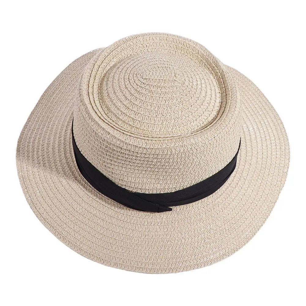 

Simple Korean Style Straw Woven Hat Flat Brim Wide Brim Sunscreen Bucket Hat Sunshade Concave Top Women's Sun Hat Seaside