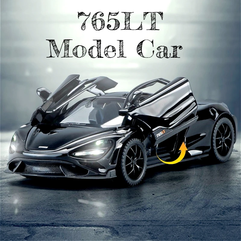 Alloy sports car model 765LT door pull back with sound and light boy toy car child gift