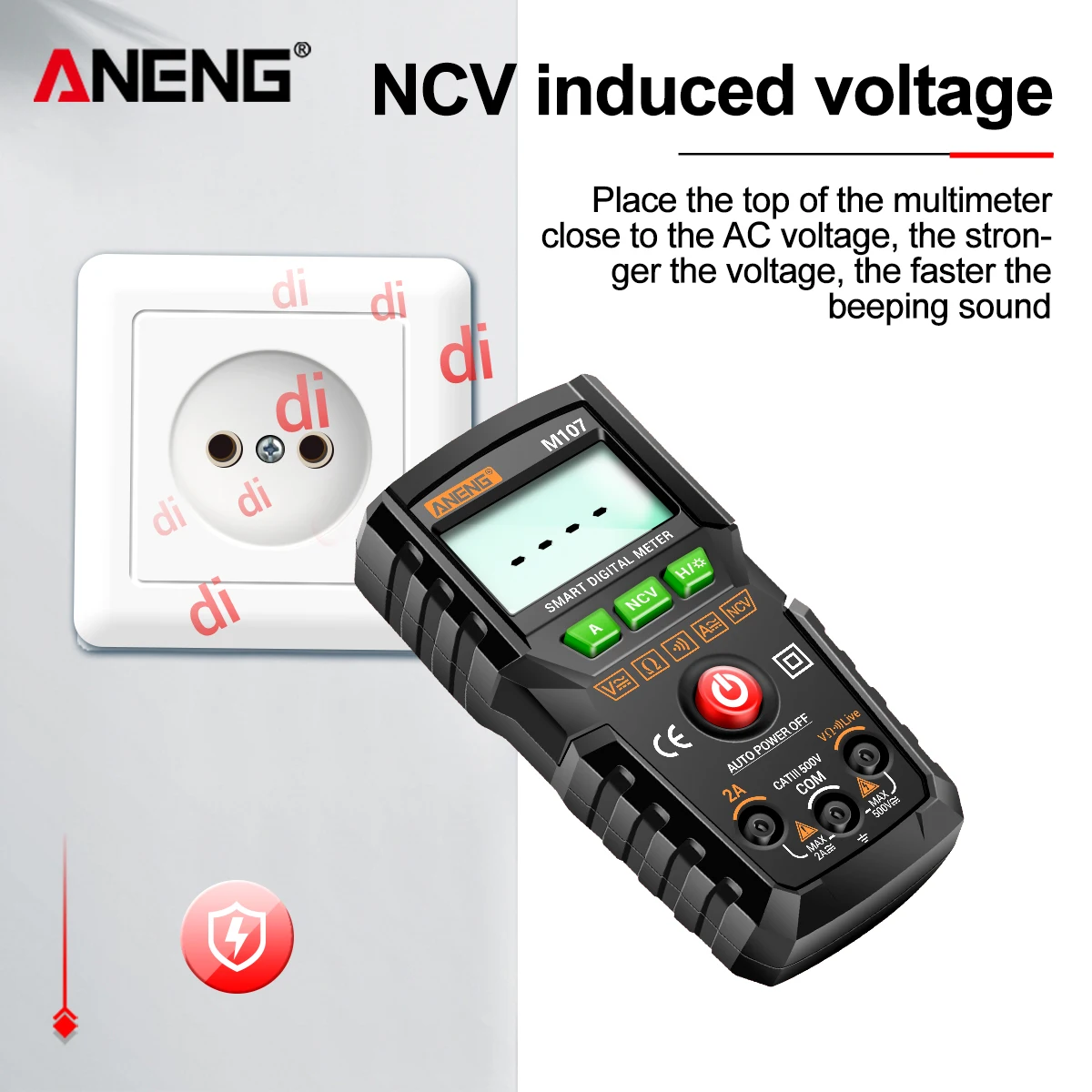 ANENG M107 Mini Digital Multimeter AC DC 0‑500V 0‑2A Resistance 20MΩ NCV Continuity Buzzer Backlight Zero Fire Wire Detect Meter