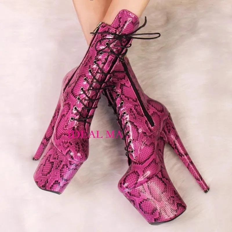 

20cm Serpentine Ultra High Heel Steel Pole Dance Short Boots Strap Fashion Nightclub Stage Performance High Heel Boots