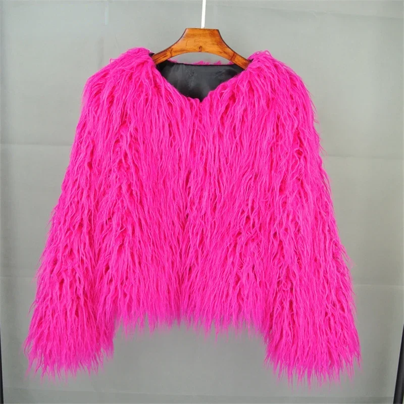 New Autumn Winter Warm Women Faux Fur Coat Loose Black White Pink Plush Coat Female Fur Jacket