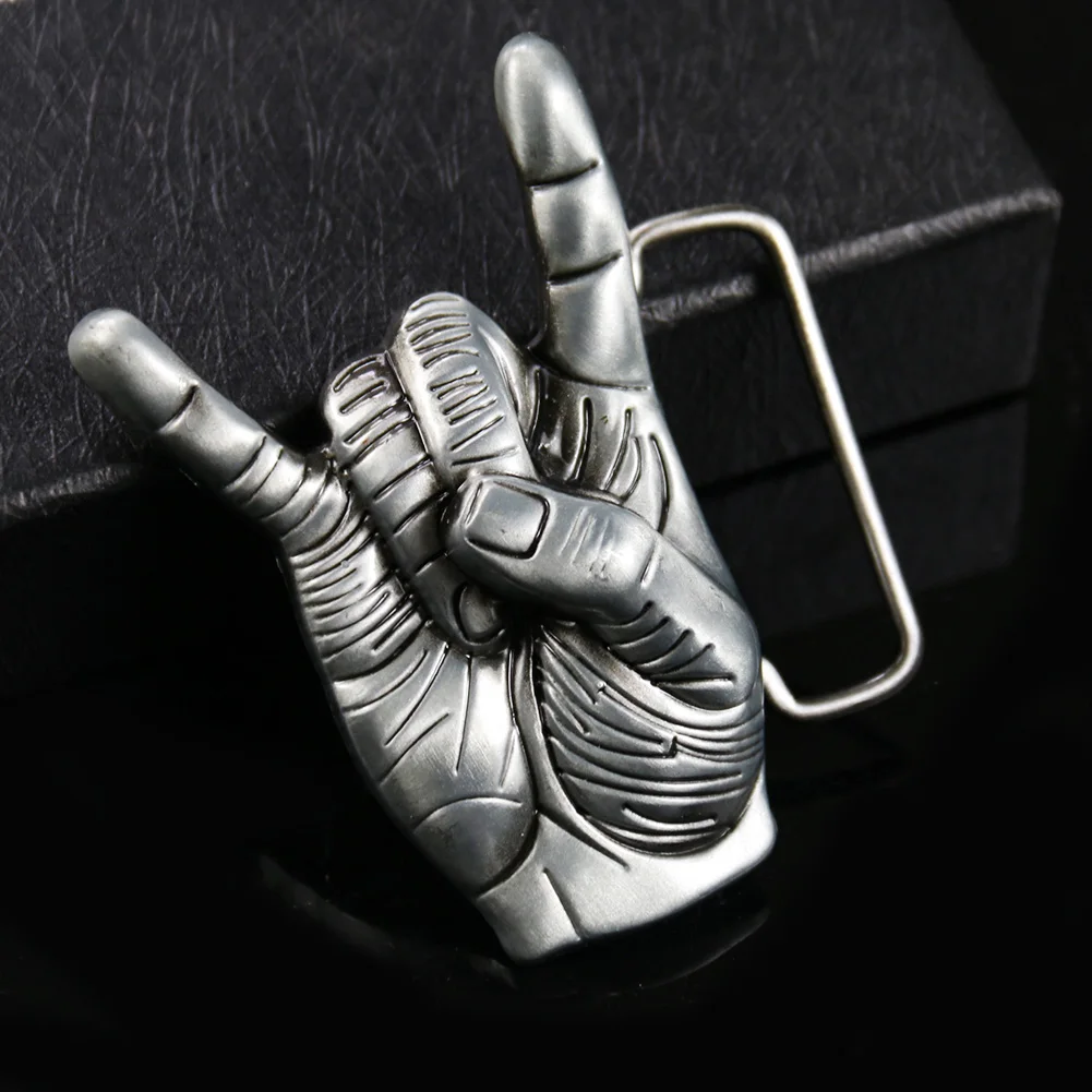 Cool PUNK Rock Hip Hop Gestures Metal Belt Buckles Man Clothes Decoration Accessories Leather Craft Western Cowboys Jeans Belt