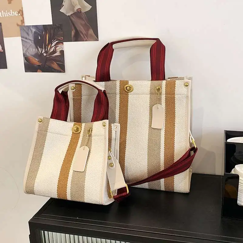 

Faionable Striped Tote Bag Handbag Wide Strap Crossbody Bag Retro Woven Feel Color Blo Summer New Arrival Women's Bag