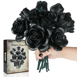 High Quality Black Rose Building Bricks Kit Simulated Roses Plant Bouquet Model Toys Girlfriend Birthday Gift