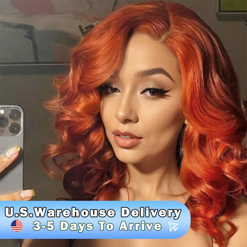 Glueless Wigs Ginger Orange Loose Wave Bob Wig Human Hair Left Side Part 5x5 HD Closure Lace Wig #350 Color Wigs Short Body Wave