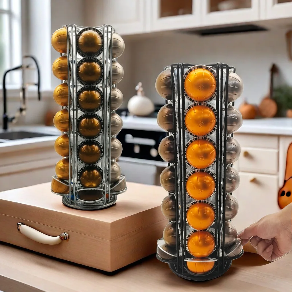 

Держатель для капсул для кофе, 28-35 шт., подставка Nespresso Vertuo, башня Vertuoline, стойка, диспенсер, вращающиеся капсулы, ящик для хранения, полки