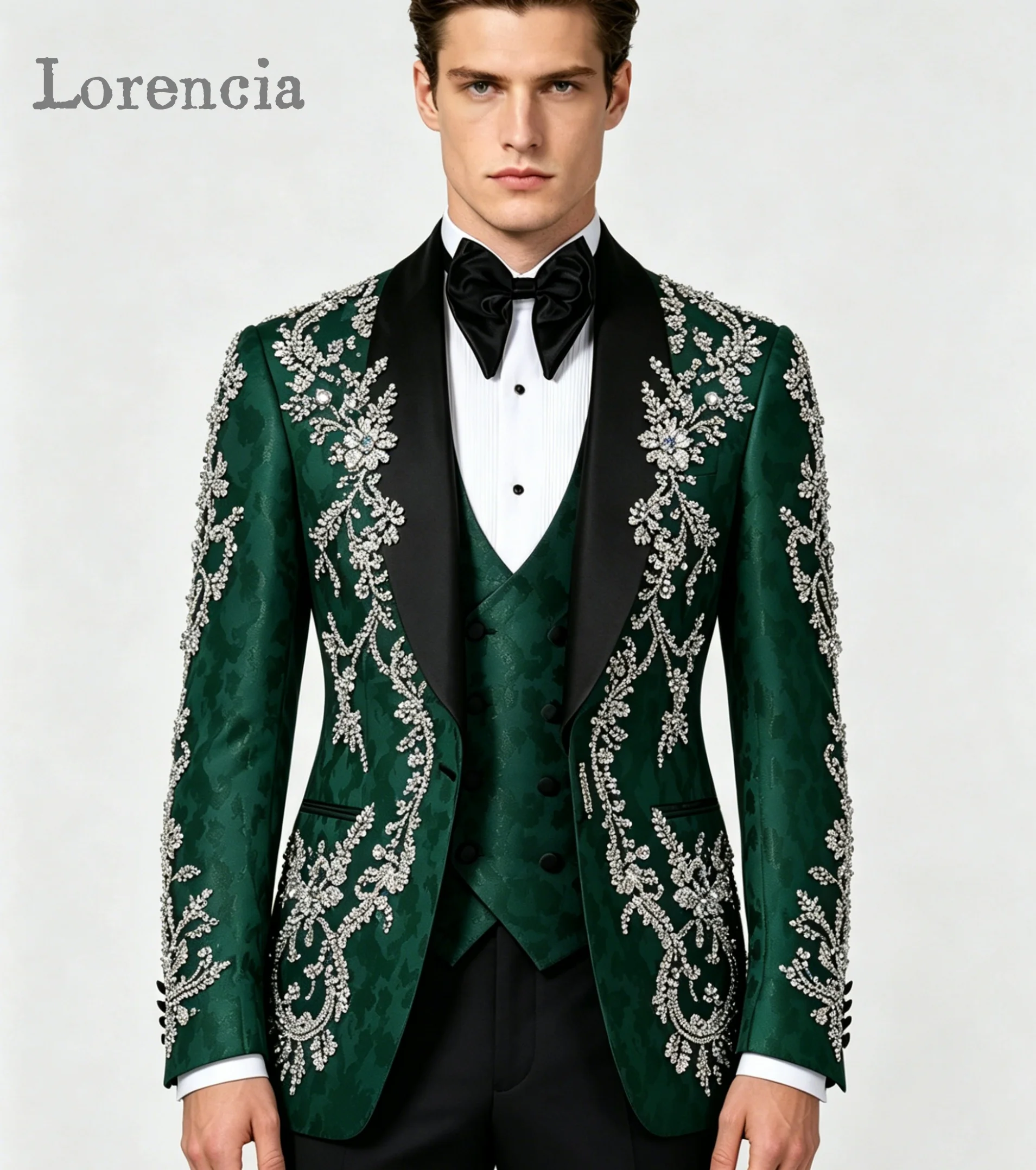 

Luxury Diamond Men Suits 3 Pieces Shawl Collar Tuxedos Set for Wedding Party Outfits Customized Blazer Vest Pants disfraz hombre