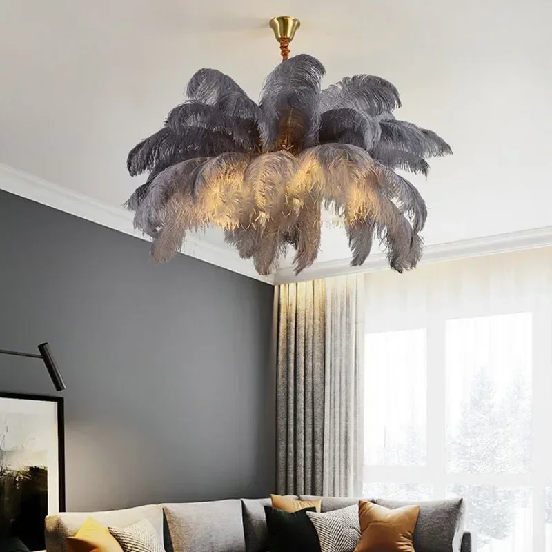 Modern Ostrich Feather Lamp LED Pendant Light Nordic Home Decor Lustre Chandelier for Living Room Bedroom Indoor Lighting Luxury