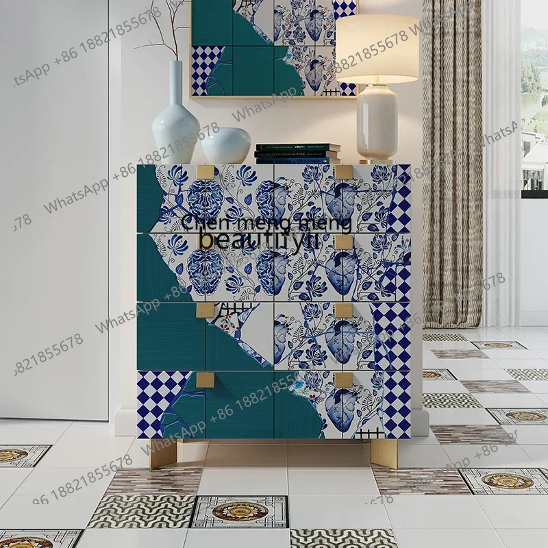 

xz1X1French light luxury bedroom storage decorative side cabinet against the wall painted art drawer storage cabinet