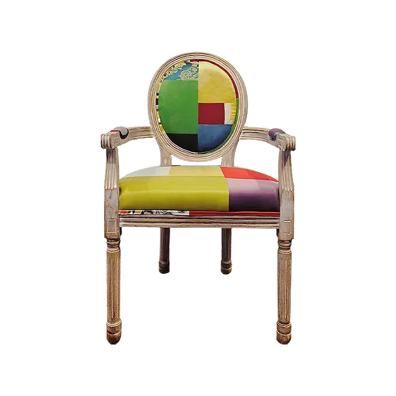 

French solid wood dining chair Nordic retro old makeup chair neoclassical cafe study