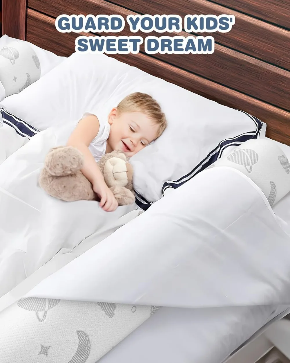 Paquet de 2 pare-chocs et rails de lit pour tout-petits avec housse lavable pour lits Queen, King, Twin, pleine grandeur