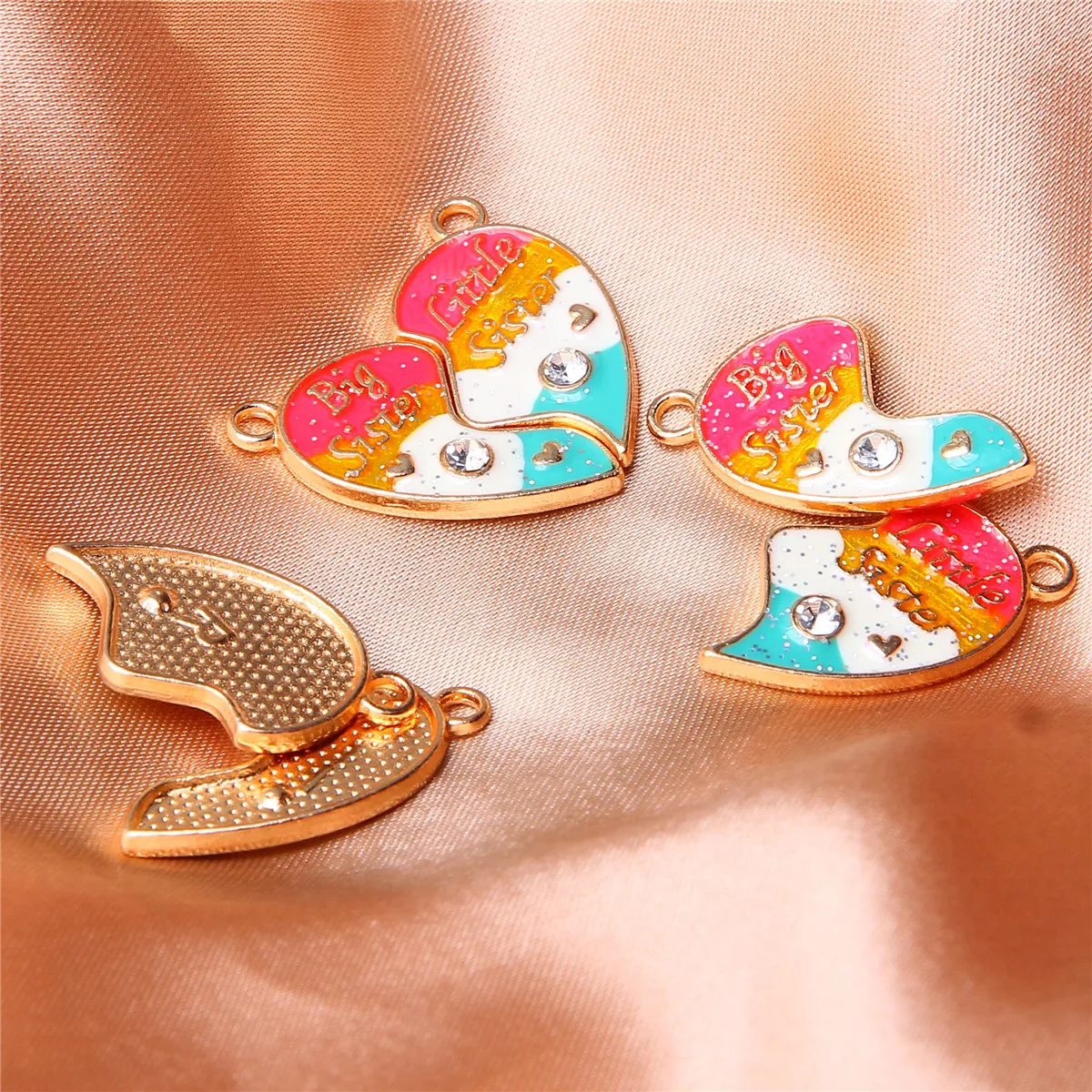 10pcs/5sets Oil dripping diamond Best Friends love stitching bestie necklace couple accessories alloy pendant